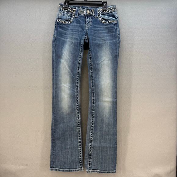 Miss Me Jeans Women's 26 (2) Blue Boot Cut Studded Embellished Preppy Western - Picture 2 of 15